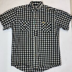 Ablanche Men short sleeved button down shirt black white grey checkered size XL